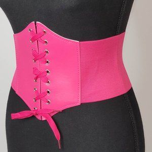 Hot Pink Faux Leather Lace Up Corset Belt